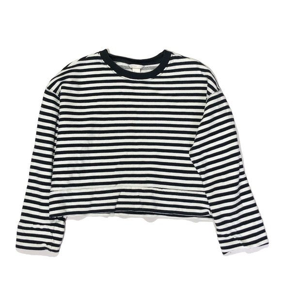 H&M Womens Size S Black White Striped Long Sleeve Crew Neck Tshirt - Picture 1 of 7